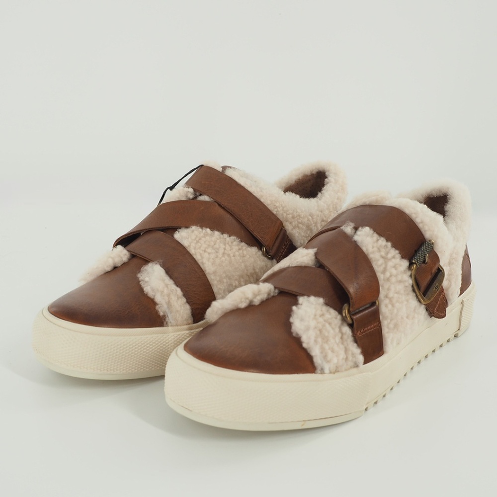 Gia Moto Low Genuine Shearling Buckle Strap Sneakers